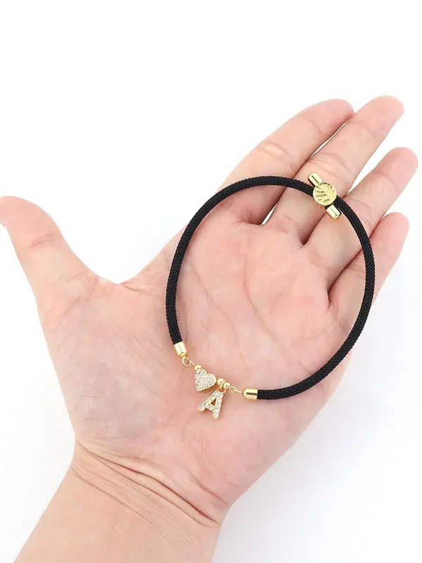 Initials Heart Charm Bracelet, Adjustable Rope Bracelet for Women & Girls, Fashion Jewelry for Party, Daily Clothing Decor, Trendy Exquisite Jewelry for Gift 3