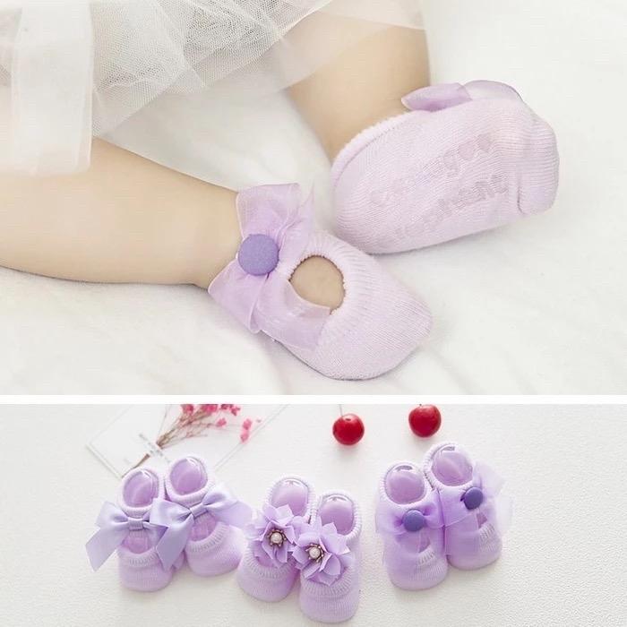 Set 3 Đôi Tất Hài Cotton Chống Trượt Dễ Thương Cho Bé Gái 0-15 Tháng Tuổi 6