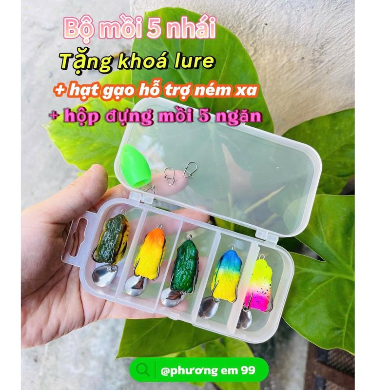 Bộ combo mồii nháii hơi 4.5g bộ 5 con tặngg kèm khoá link câu lure + hạt gạo hỗ trợ ném xa+ hộp đựng mồi 5 ngăn Đi Câu Fishing Câu Cá