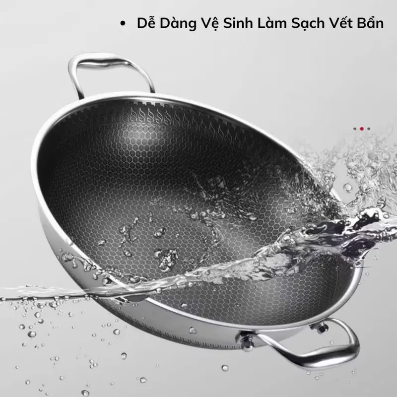 Chảo Tổ Ong Đáy Phẳng 2 Quai, Chống Dính Sâu Lòng, Size 28 cm, mồi inox Phù Hợp Với Mọi Loại bếp inox 304 siêu bền(Không nắp) 3