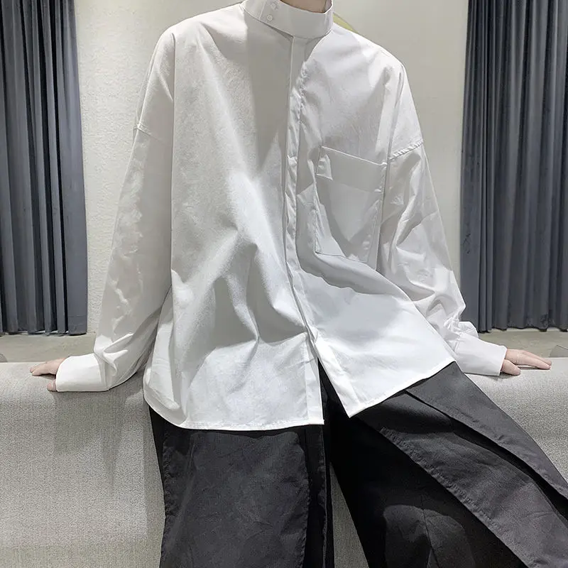 Áo Sơ Mi Cổ Chân Đế Phong Cách Yamamoto, Thiết Kế Đẹp, Cao Cấp, Tối Giản Tối Giản, Áo Sơ Mi Nam Dài Tay, Thương Hiệu Ins Hợp Xu Hướng Menswear 2