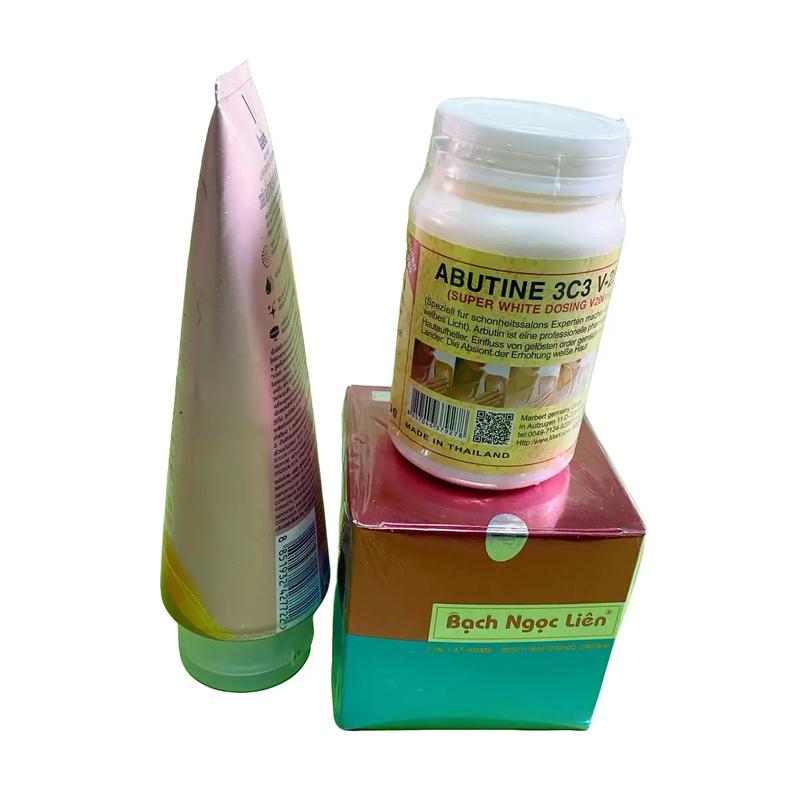Bộ sản phẩm 3 món dưỡng da trắng sáng : gồm 1 hủ kem body BNL 2in1 90g + 1 hủ abutine 3c3 + 1 típ dưỡng thể màu vàng hoặc màu Hồng