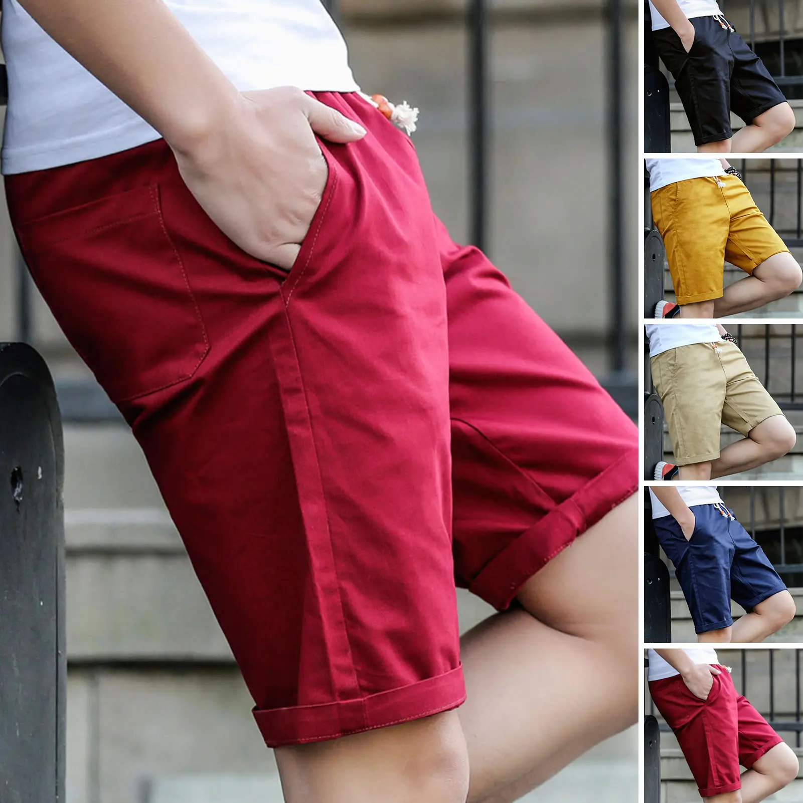 faousoe-Men Beach Shorts Elastic Waist Drawstring Straight Pockets Loose Keep Cooling Casual Plus Size Summer Vacation Men Short Pants Men Clothes