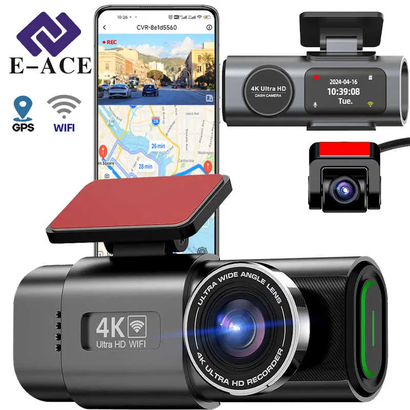 E ACE 4K  Mini Recorder  Wifi 24H Parking Dual Lens With 1080P Rearview Camera Night Vision Black Box For Car lorry  charger