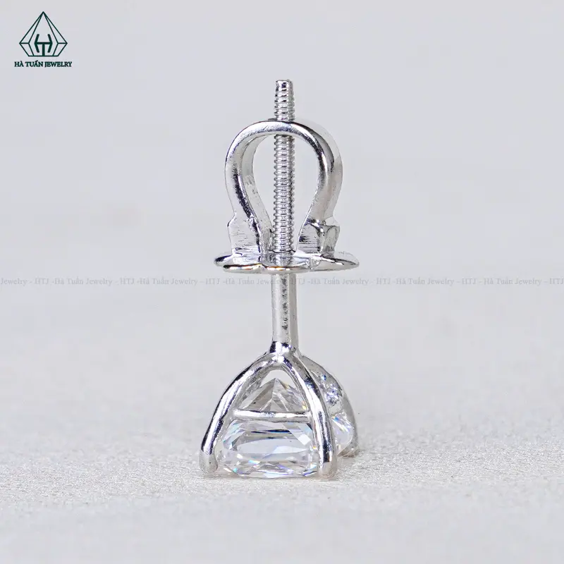 Đôi Bông Tai Bạc 925 Xi Kim Viên Chủ Đá CZ 7A Giác Cắt Cushion Chuôi Vặn EX086 Hà Tuấn Jewelry 4