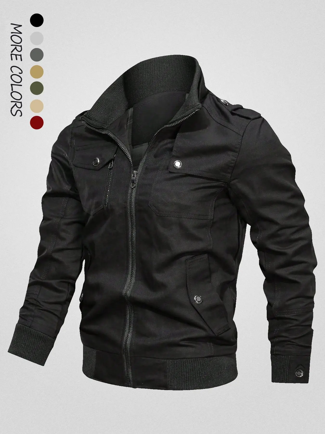 Men's Pocket Stand Collar Zip Up Jacket, Regular Fit Casual Long Sleeve Outerwear Windbreaker for Fall & Winter, Men's Clothes for Outdoor Activities, Jackets for Men, Coats