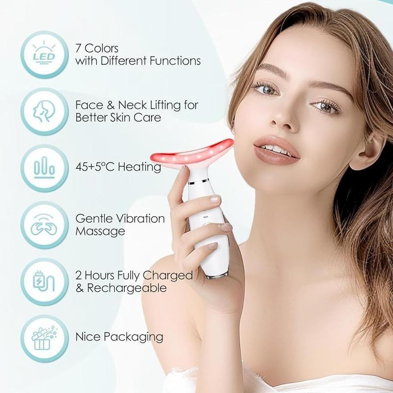 Portable 7 Color Facial & Neck Face Massager, 1 Box Vibrating Neck and Face Massager Tools, Electric Facial Skin Care Tool for Women 4