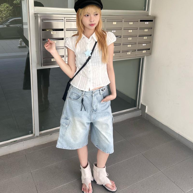 [SJ01] Quần JEAN SHORT LỬNG Cạp Đính Cúc Vải Denim Phong Cách Hàn Quốc Bycamcam 3