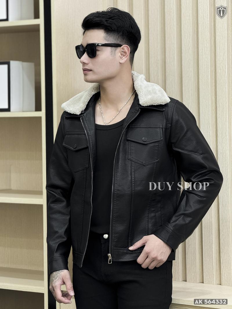 Product Introduction of Áo da nam QC cao cấp cổ bẻ lông, lót nhung 3 màu đen, nâu, vàng rêu [DuyShop Menswear Jacket] [DS4-1103] 1