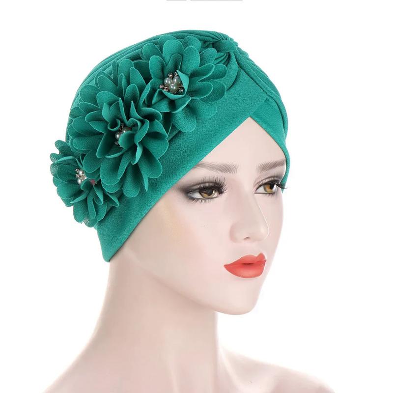 Product Introduction of Fashion Women Diamonds Flower Turban Cap Soild Color Muslim Headscarf Bonnet Inner Hijabs Arab Head Wraps Hat 4