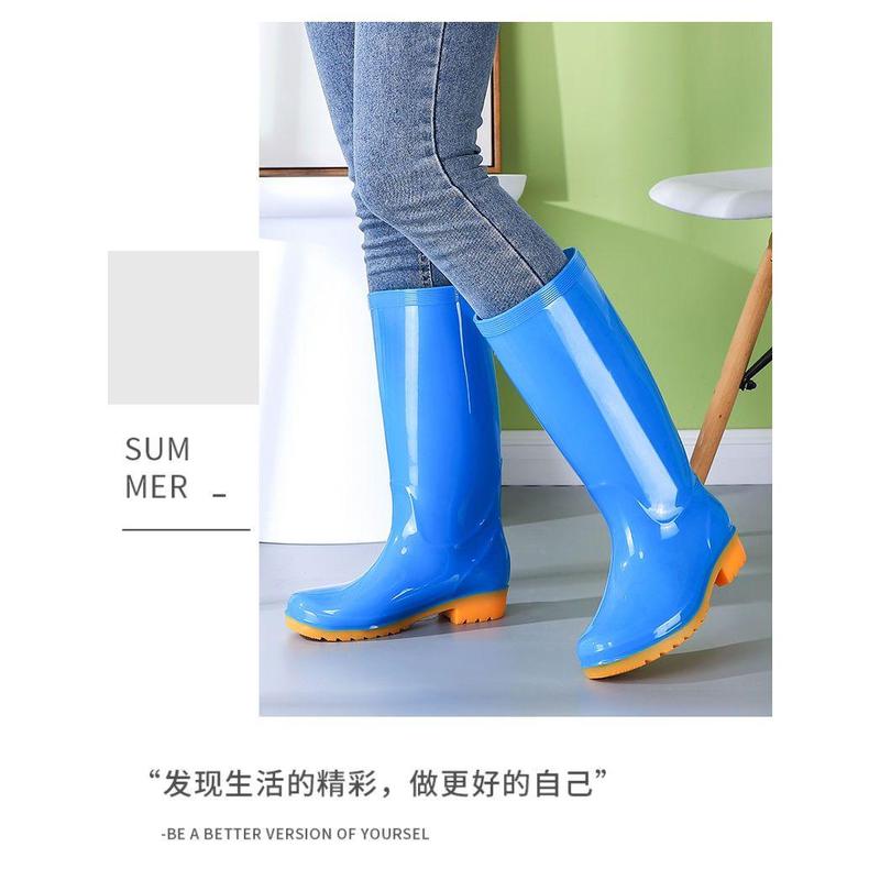 Giày đi mưa cao su nữ, giày đi mưa sành điệu, giày cao su không trượt, len và bông, đáy sườn ấm áp, không thấm nước, ủng cao su 8