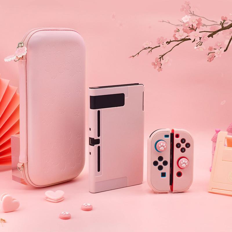 Cute Travel Carrying Case for Switch, 1 Set 10 in 1 Game Console Protective Case with Game Console Stand & Thumb Grip Caps, Console Accessories Kit 4