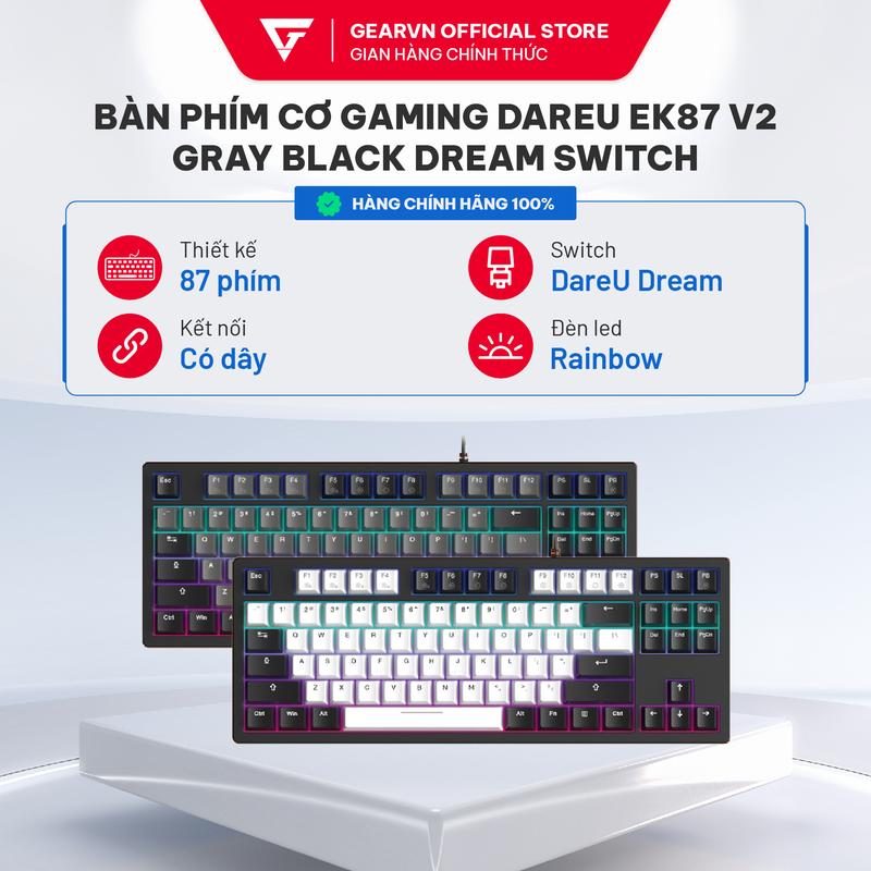 Bàn phím cơ Gaming DAREU EK87 v2 Gray Black/ White Black Dream Switch