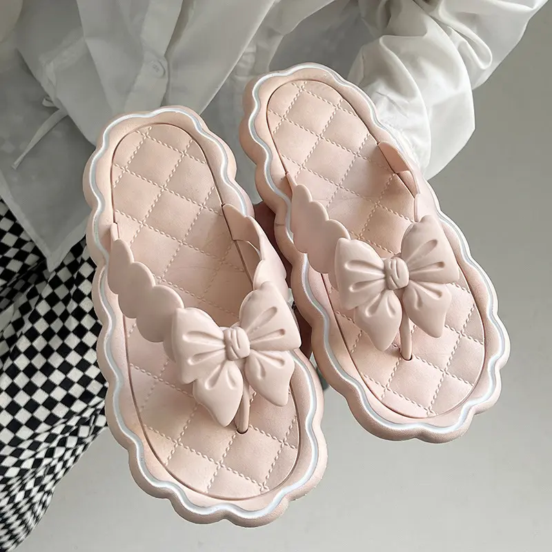 Women's Flip Flops Beach Vacation Sandals Soft Sole Outer Wear Flat Bow Casual Sandals