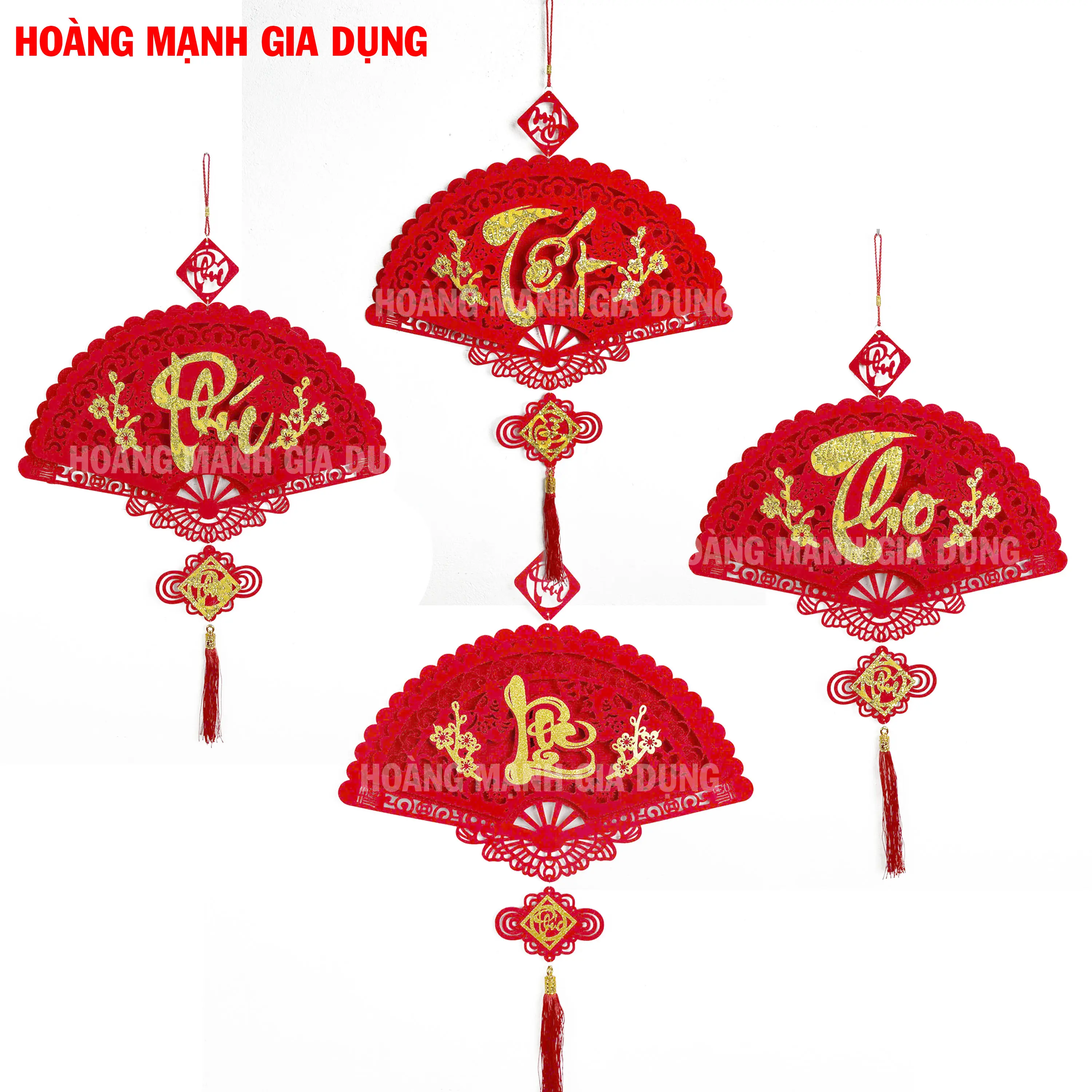 Khánh Quạt Nhung Chữ Tết Phúc Lộc Thọ Trang Trí Nhà Cửa Đón Tết, Màu Đỏ Rực Rỡ Cầu May Mắn, Bình An Cho Gia Chủ