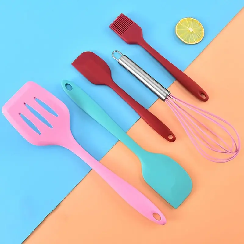 Bộ Dụng Cụ Làm Bánh Bằng Silicon, Chịu Nhiệt, 5 Cái / bộ, Bao Gồm Máy Đánh Trứng, Dụng Cụ Nấu Ăn, Thích Hợp Để Nấu Ăn Trong Bếp, Bộ Dụng Cụ Nấu Ăn 4