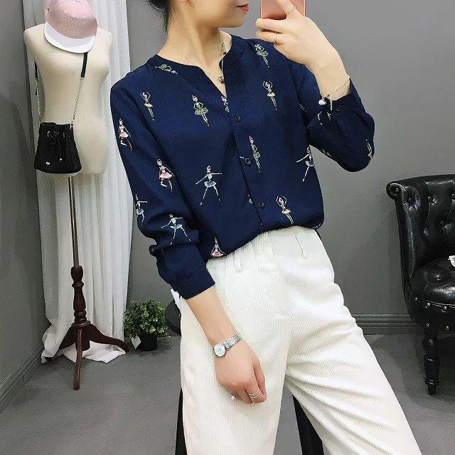 Product Introduction of Women's Human-Shaped Printed Shirt Long-Sleeved Summer Tunic Casual Shirt 10