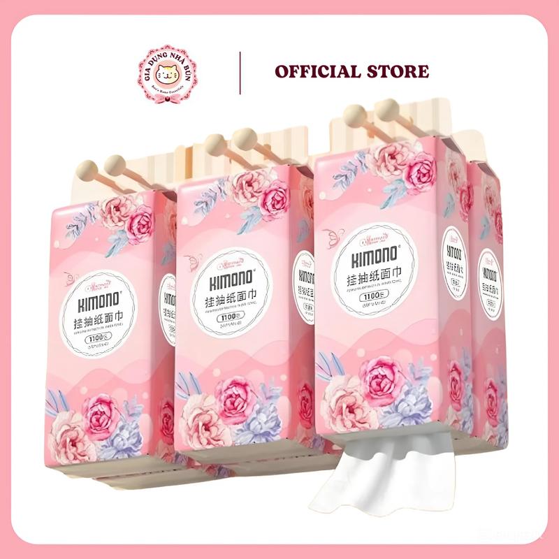 [COMBO 10 THÊM 2] Thùng 12 Bịch Giấy Rút Kimono Hoa Hồng Treo Tường Tiện Lợi Đa Năng 4 Lớp 1100 Tờ giấy vệ sinh Kịch Thước Của Túi 13x17 cm giấy  vệ