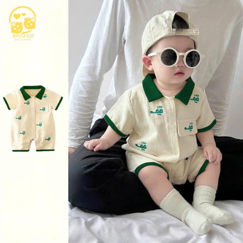 Body đùi cho bé gái bé trai hình cá sấu phối cổ, Bodysuit cho bé cotton mềm mịn, Đồ sơ sinh bé gái bé trai 0-12M