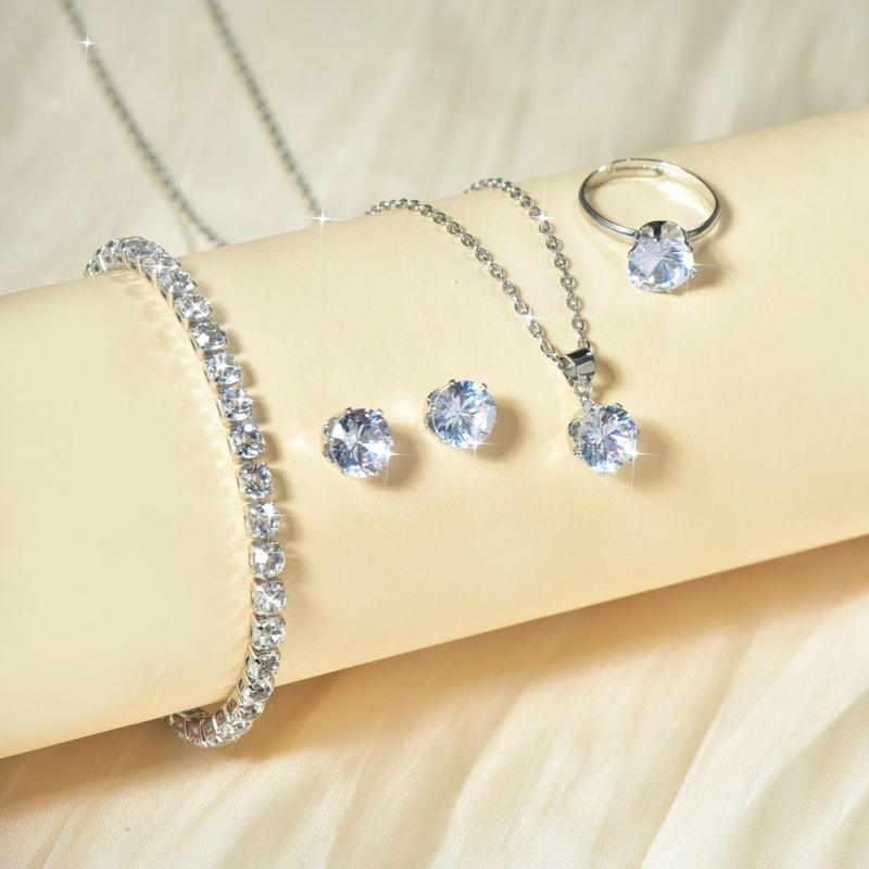 New Five-Piece Women's Bracelet Necklace Ring Stud Earrings Set 520 Valentine's Day Birthday Light Luxury Super Fairy 5