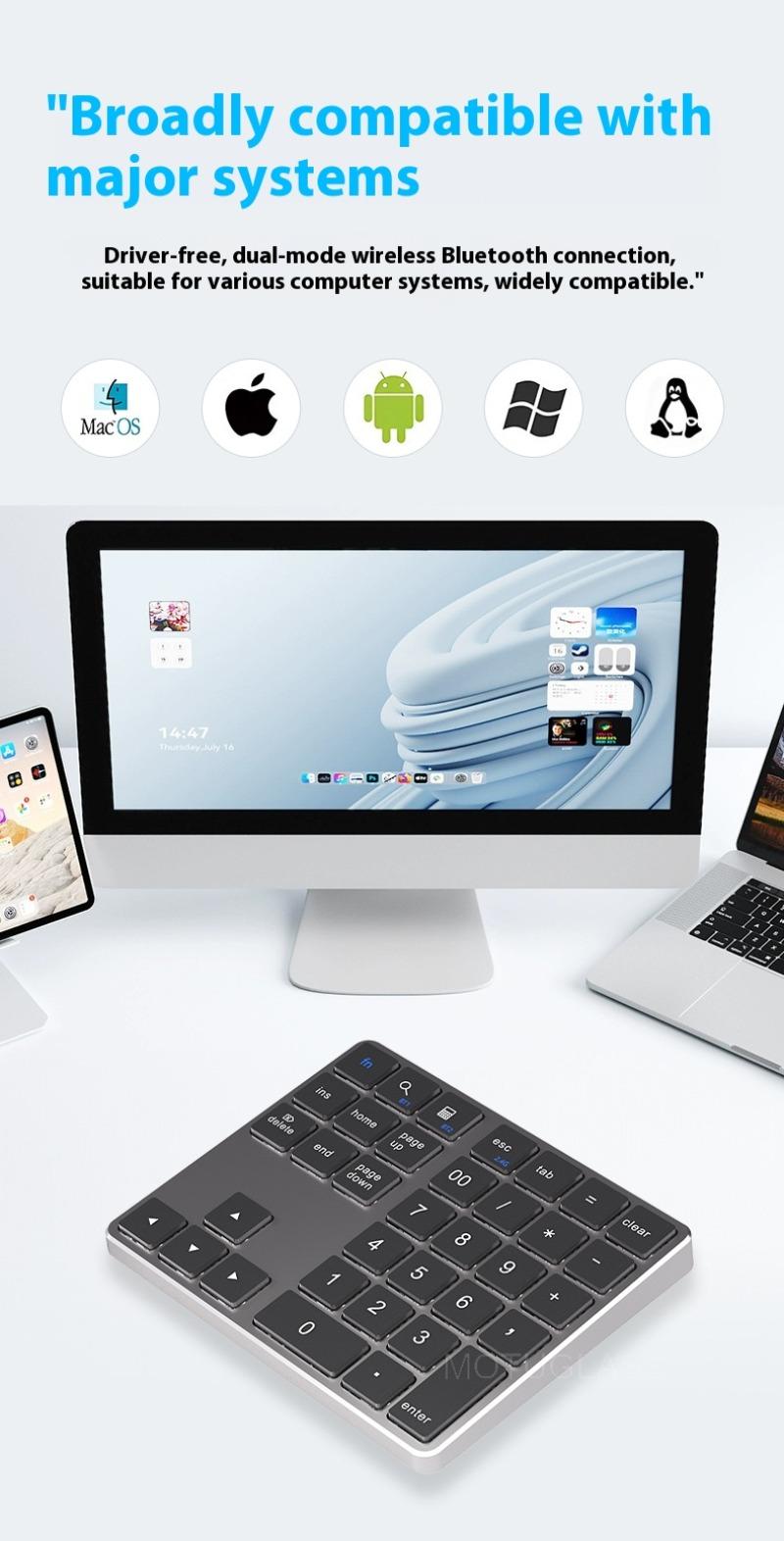 Product Introduction of Bàn phím số, Bàn phím số K35, Không dây 2.4Ghz và Bluetooth, Có Thể Sạc Lại USB C, Tương thích với IOS, Android và Windows, Bàn phím kỹ thuật số 8