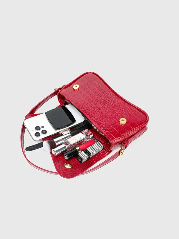 Women's Fashionable Crocodile Embossed Design Shoulder Bag, Casual Versatile Crossbody Bag with Adjustable Strap for Daily Used 6
