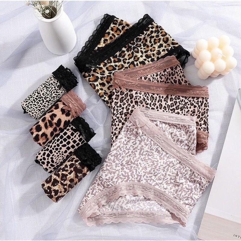 Combo  Quần Lót Da Báo Su Lạnh Viền Ren Nhiều Hoạ Tiết Cotton Có hoa