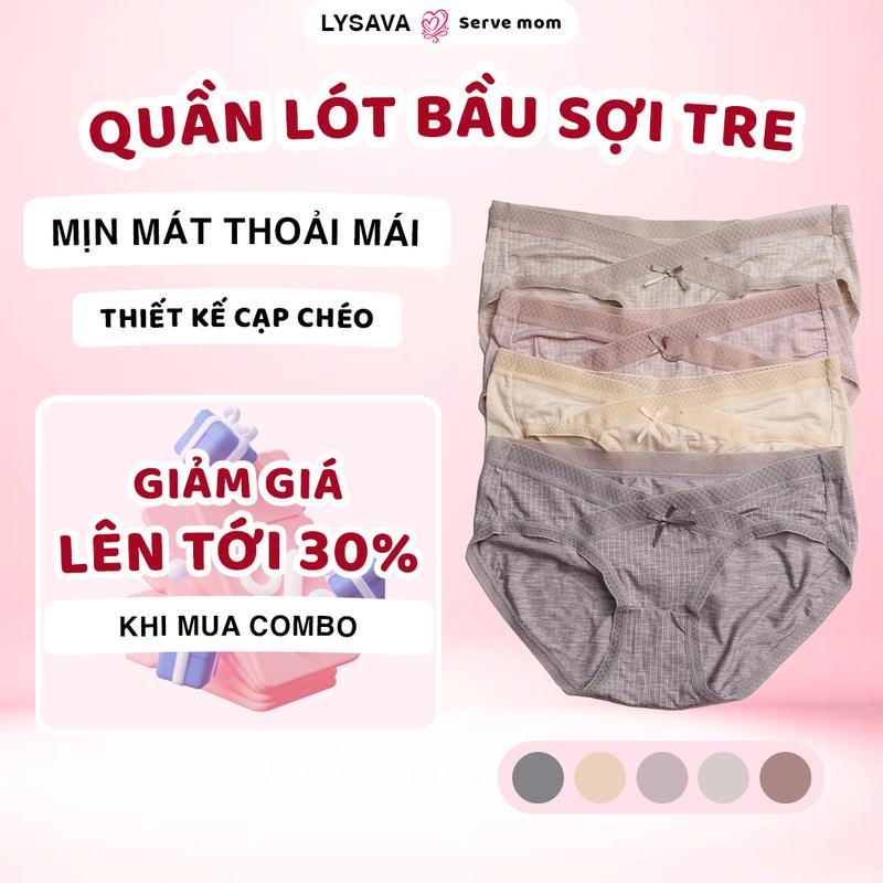 Quần chip nơ mẹ bầu cotton cao cấp cạp chéo co dãn 4 chiều, quần lót bầu kháng khuẩn, có lỗ thoáng khí Lysava chất vải cotton sợi tre QL7