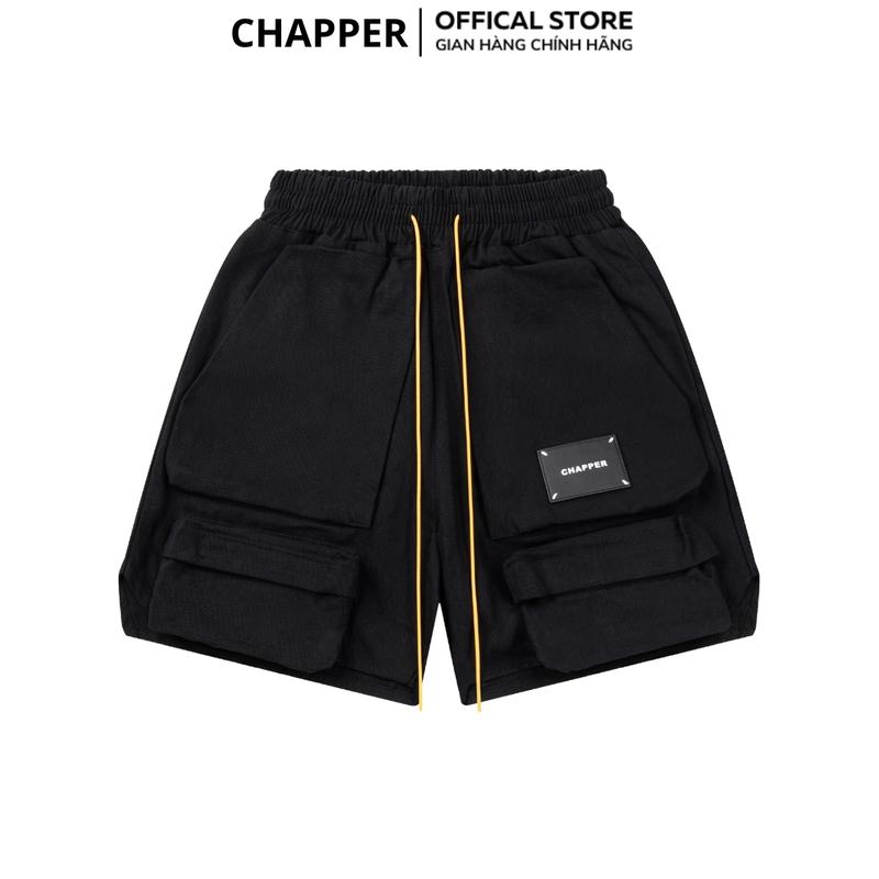 Quần short nam CHAPPER túi hộp dây vàng chất kaki cao cấp dáng trên gối - QSCP003 Menswear Đen Có Túi