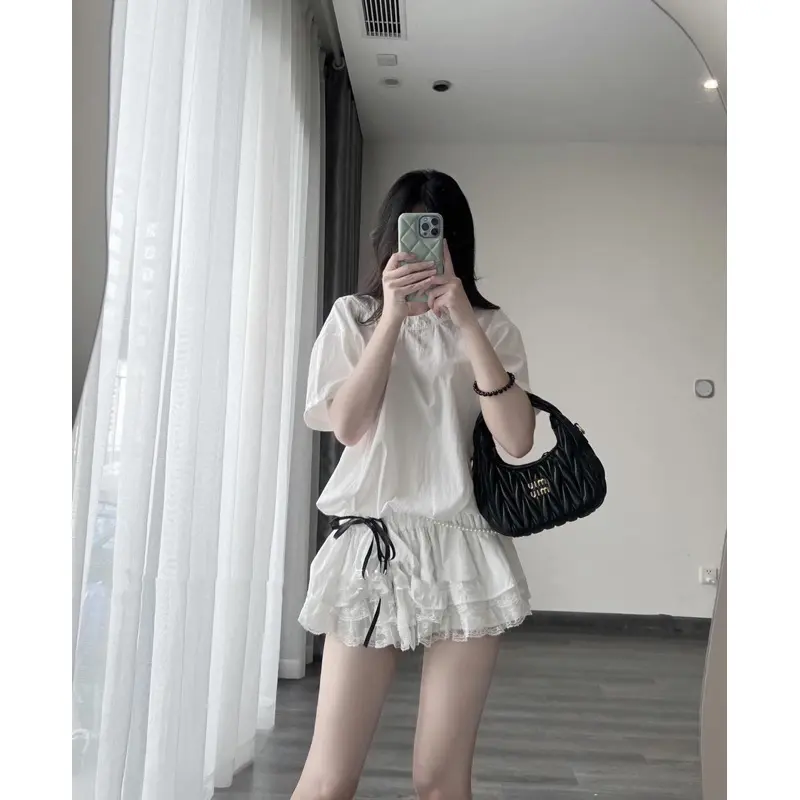 [TẶNG KÈM QUẦN] Set bộ jumpsuit gió su chân váy phối ren kèm dây ngọc sang chảnh HB702 Nữ Áo Women 2