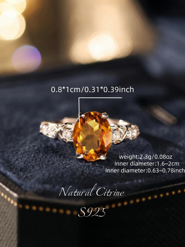 925 Sterling Silver Natural Citrine Decorated Ring, Elegant Luxury Engagement Ring, Matching Rings Jewelry As Gift for Family/friend/lover 1