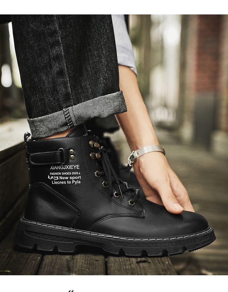 Product Introduction of Kasut Lelaki, Musim Luruh Ketibaan Baru, But Martin, Bergaya dan Serba guna, Sesuai untuk Kerja, Tidak Licin dan Tahan Haus, dengan Platform, But Pekerja Bumblebee Boots Shoes 10