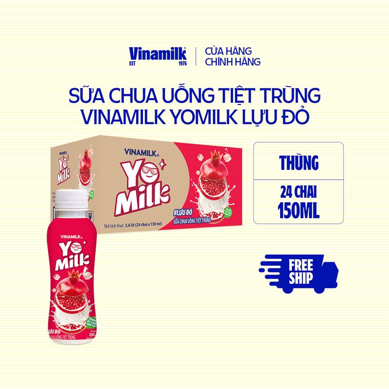 CHỈ GIAO THÀNH PHỐ LỚN BÁN KÍNH 10KM Thùng Sữa chua uống Yomilk Lựu đỏ 150ml - 24 chai