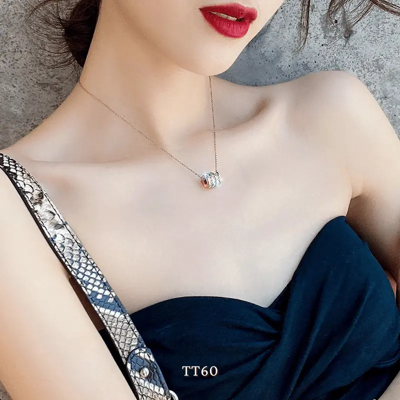 [KHÔNG ĐEN GỈ] Dây chuyền thép Titan mạ vàng hình trụ đính đá cao cấp Trang Sức thời trang sang trọng - Mely TT60 Nữ Women 5