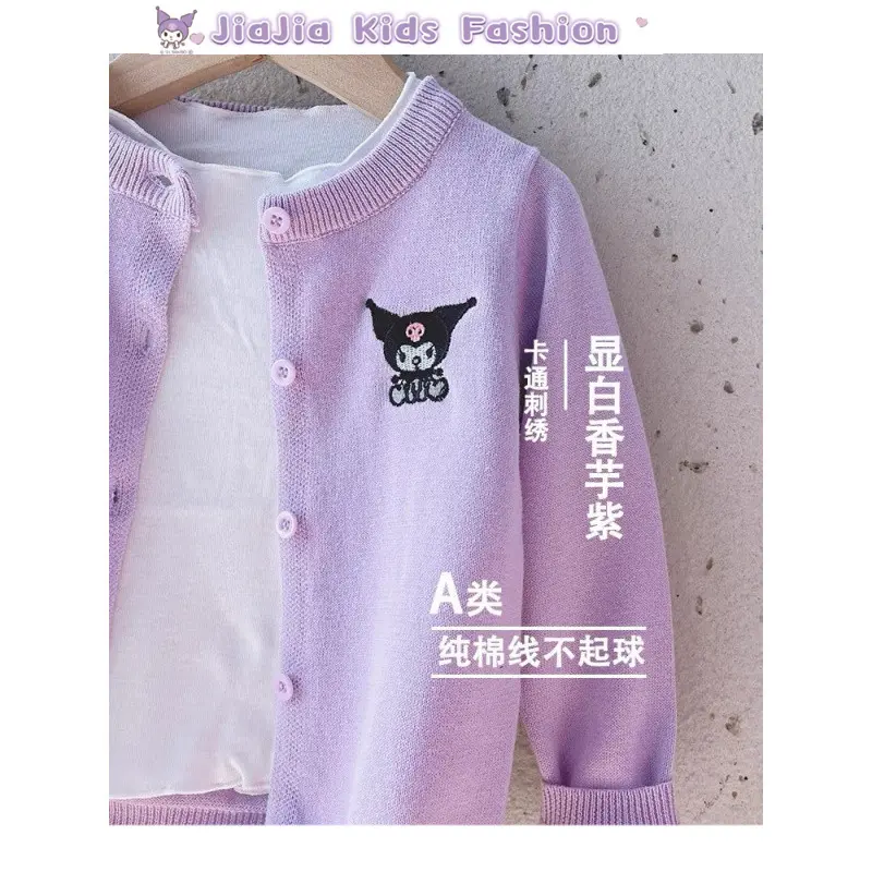 Children's candy colored cute cartoon knitted cardigan Cinnamoroll Kuromi solid color sweater red  dress  girl