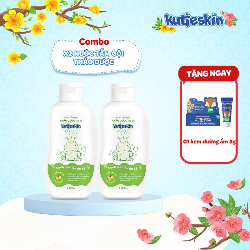 Combo 2 Nước tắm gội thảo dược cho bé Kutieskin 200ml - 2 STK01