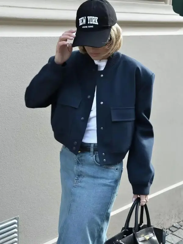 Women's Fitted Pocket Button Front Stand Collar Jacket, Utah Girl Outfits, Casual Drop Shoulder Long Sleeve Outerwear for Fall & Winter, Jackets Lady Coats, Holiday Evening Outfits 2024, School Essentials, Clubbing Tops Modest Outfits 2