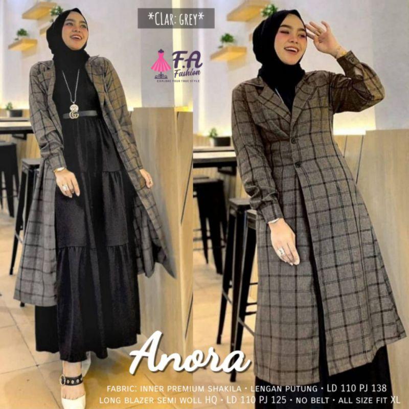 SETELAN ANORA GAMIS WANITA REMAJA DEWASA GAYA TERBARU DRESS DAN OUTER ANORA BAHAN INNER RAYON SYAKILA ZIPPER DADA LONG OUTER BUGATI SEMI WOLL FIT TO XL 2