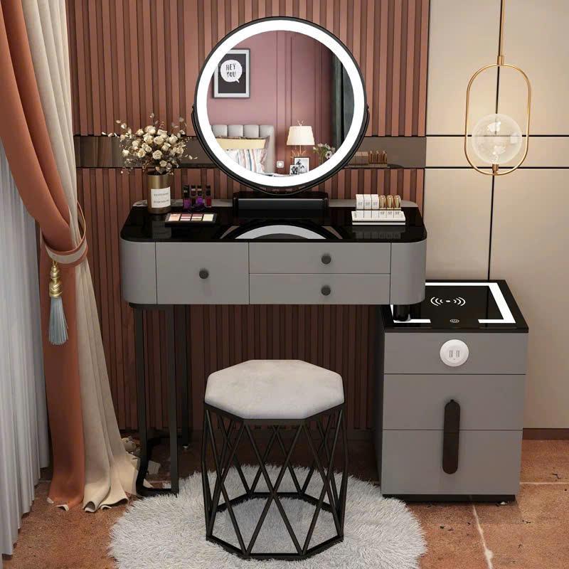 [Tặng ghế ] Bàn trang điểm thông minh BP09 Gỗ size 80cm có đèn led, Bàn phấn có sạc không dây cao cấp, kết nối loa bluetooth không dây .