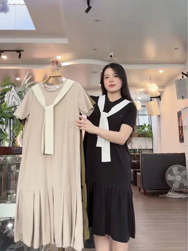 Váy thủy thủ babydoll đuôi cá tổ ong mềm mát co giãn trẻ trung năng động đi làm đi chơi du lịch Nữ Women Dress 3