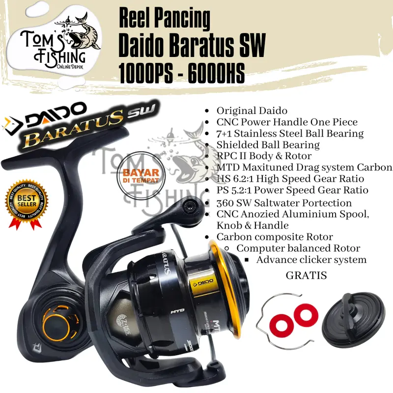 Reel Pancing DAIDO BARATUS SW 1000 - 6000 (7+1Bearing) Salt Water PH - Toms Fishing 4