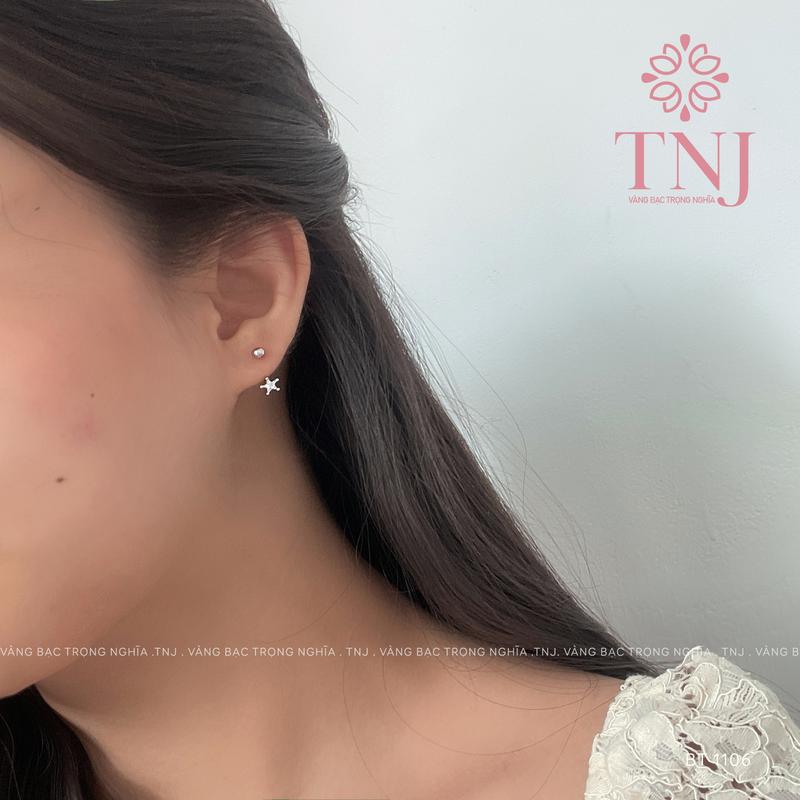 Bông tai bạc cao cấp chốt ren vặn hình ngôi sao năm cánh đính đá xinh xắn dễ phối đồ quà tặng sinh nhật - BT 1106