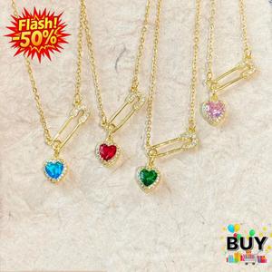 สร้อยคอหมุดเพทาย สำหรับผู้หญิง จี้หัวใจ ชุบทองทองแดง โซ่เหล็กไททาเนียม สีทองและสีเงิน โซ่กระดูกไหปลาร้า เครื่องประดับแฟชั่น เหมาะเป็นของขวัญ ฮิต สร้อย ผู้หญิง