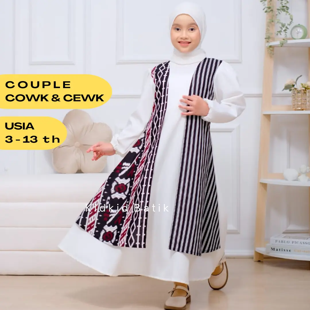 Baju Batik Couple Anak Gamis Outer Batik Baju Muslim Kemeja Anak Laki Laki Perempuan Cowok Cewek KidKid Premium