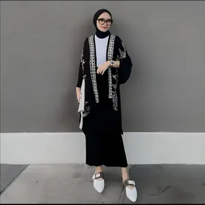 Outfit Batik Kimono Mekar Rayon Motif Etniq Oversize Kondangan Wanita - Panjang, Muslim long cardigan dress Atasan Remaja Remaja Kardigan Outer