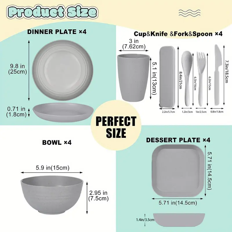 Reusable Cutlery Set, 32pcs/set Including Plate, Bowl, Cup, Knife, Fork & Spoon, Portable Tableware Set for Home Kitchen Picnic Camping Party, Fathers Day Gift 8