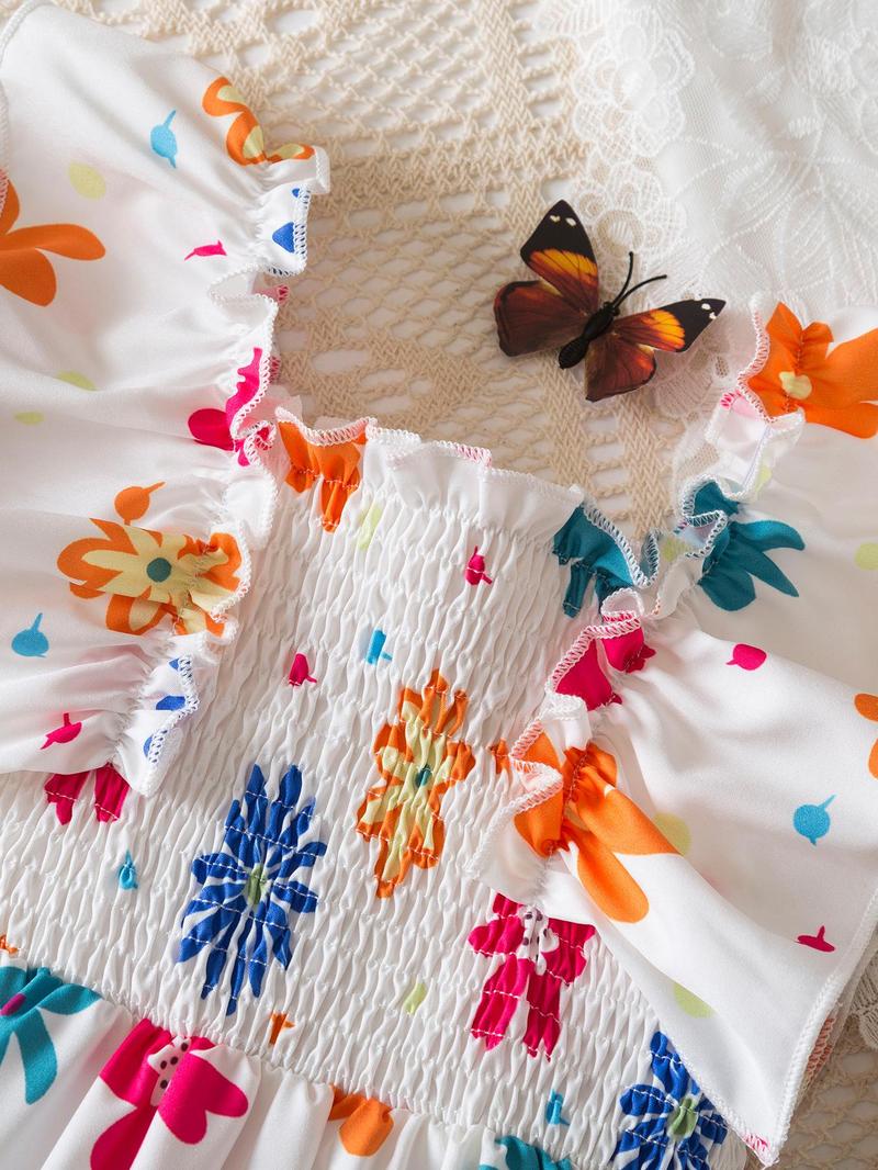 Product Introduction of Girl's Floral Print Dress, Casual  Dress for Summer, Kids Clothes for Daily Wear 4