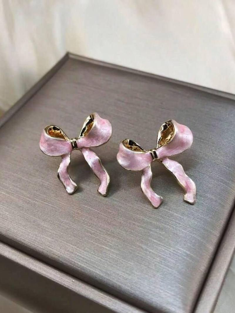 Product Introduction of Bow Decor Stud Earrings (1 Pair), 2024 New Style Fashionable Jewelry for Women, Daily Clothing Decor, Trendy All-match & Exquisite Jewelry for Birthday Gift 3