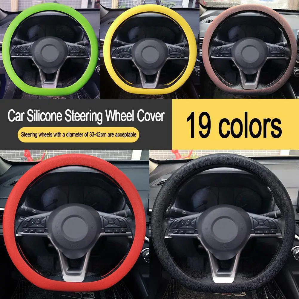 Anti-Skid Silicone Steering Wheel Cover Car Sweat-Absorbing Auto Thin Steering Handle Soft T3N6