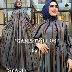 Gamis Twill Ori Bg Collection Motif syakib Dress Wanita Kancing